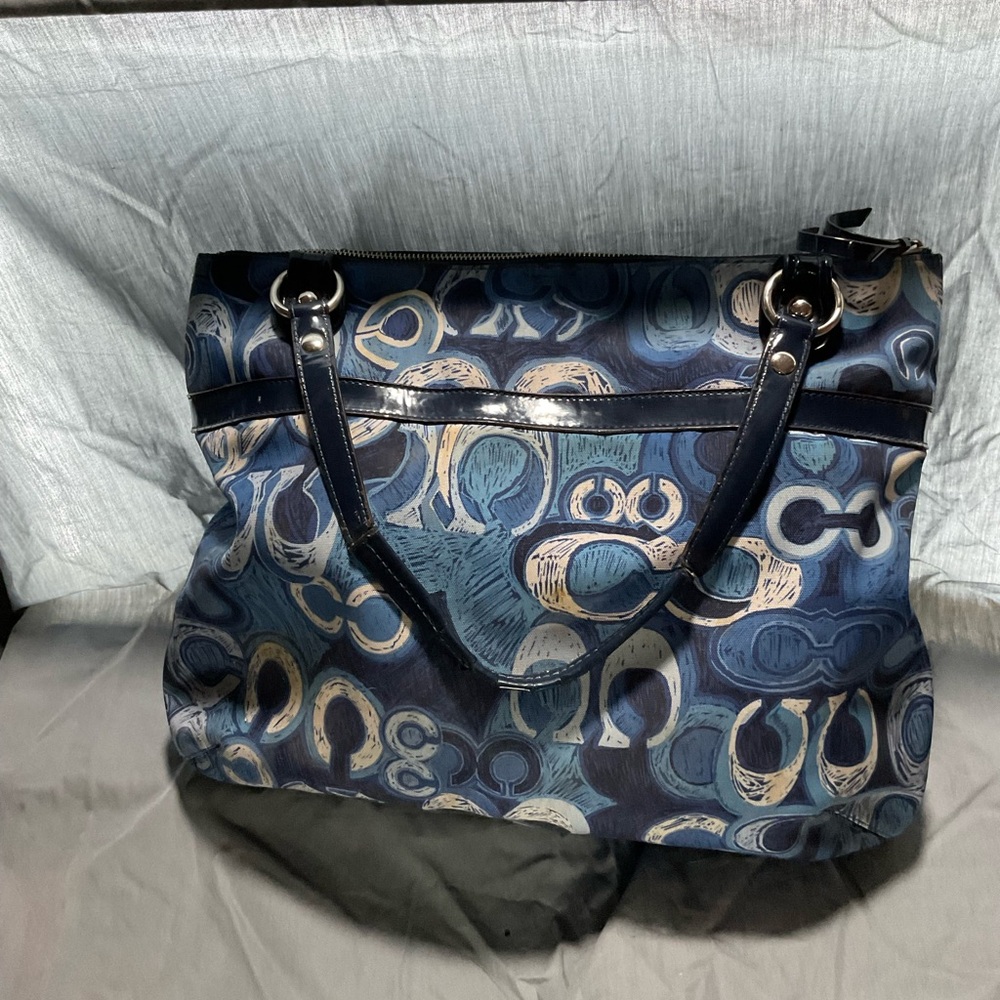 Coach Blue and Cream Shoulder Bag